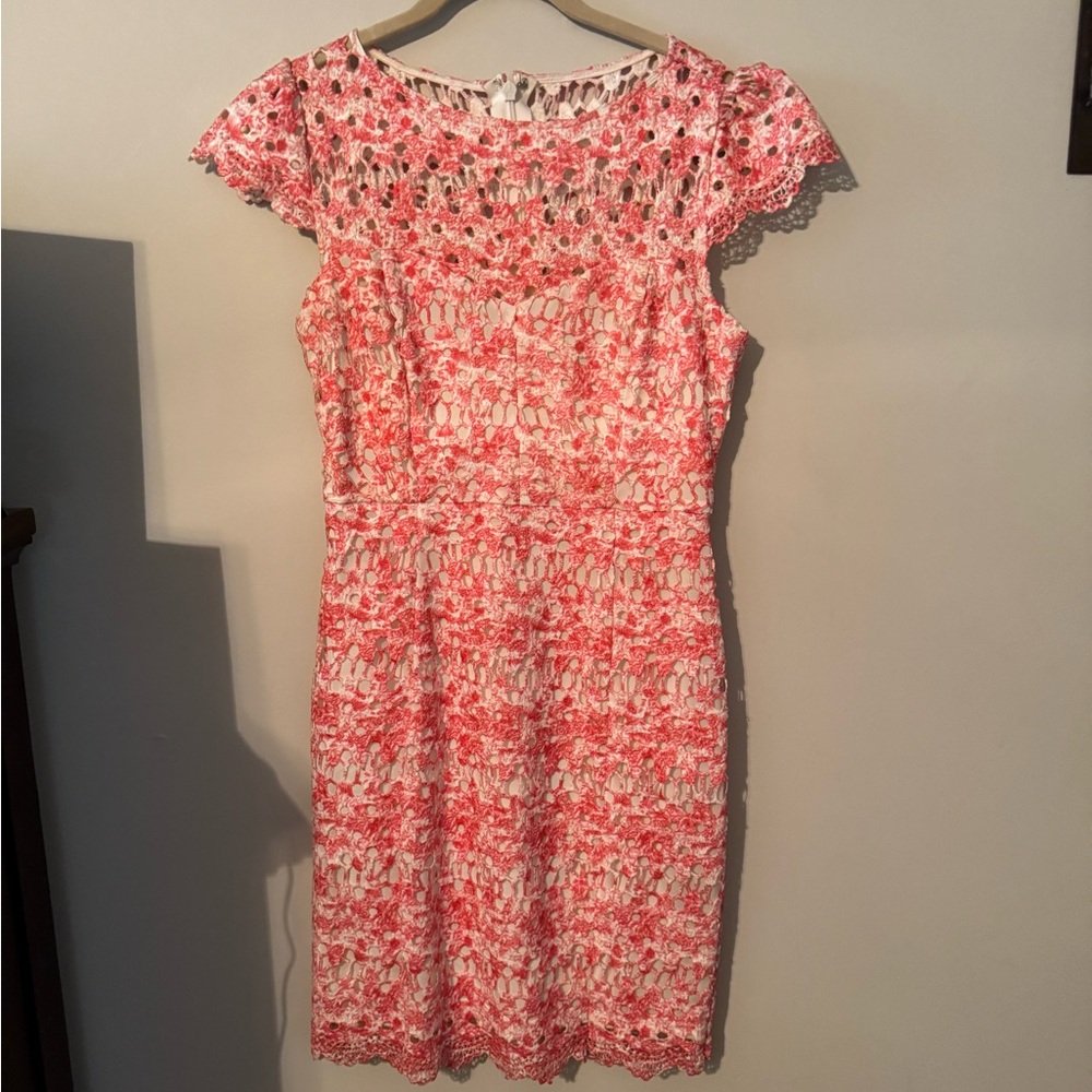Nikibiki Pink and White Flutter Sleeve Sheath Dress